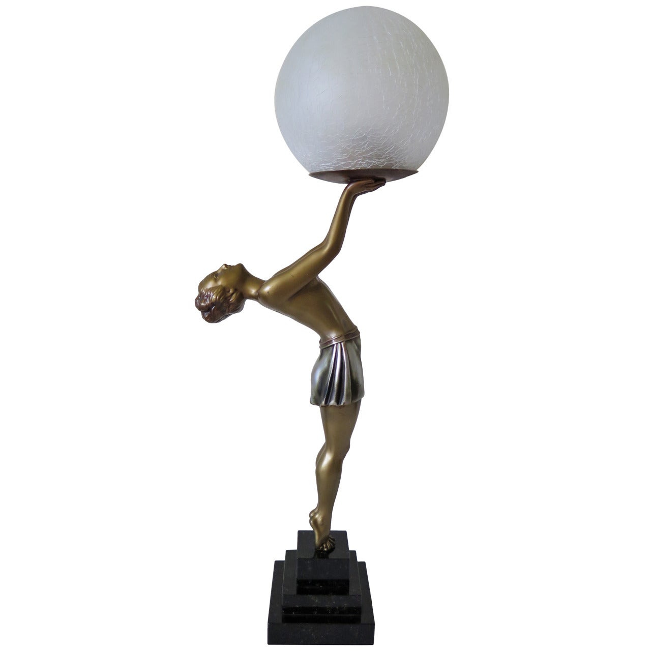 Biba Figurine Table Lamp Art Deco after Max Le-Verrier, Cold Painted, Ca 1930.