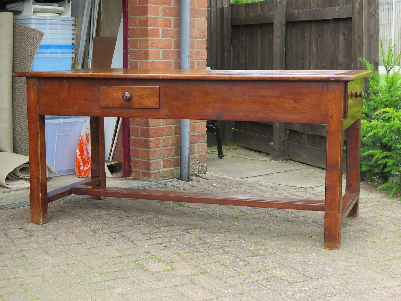 Country Early, 19thC, Fruitwood, REFECTORY or FARMHOUSE TABLE, French, 3-Draw