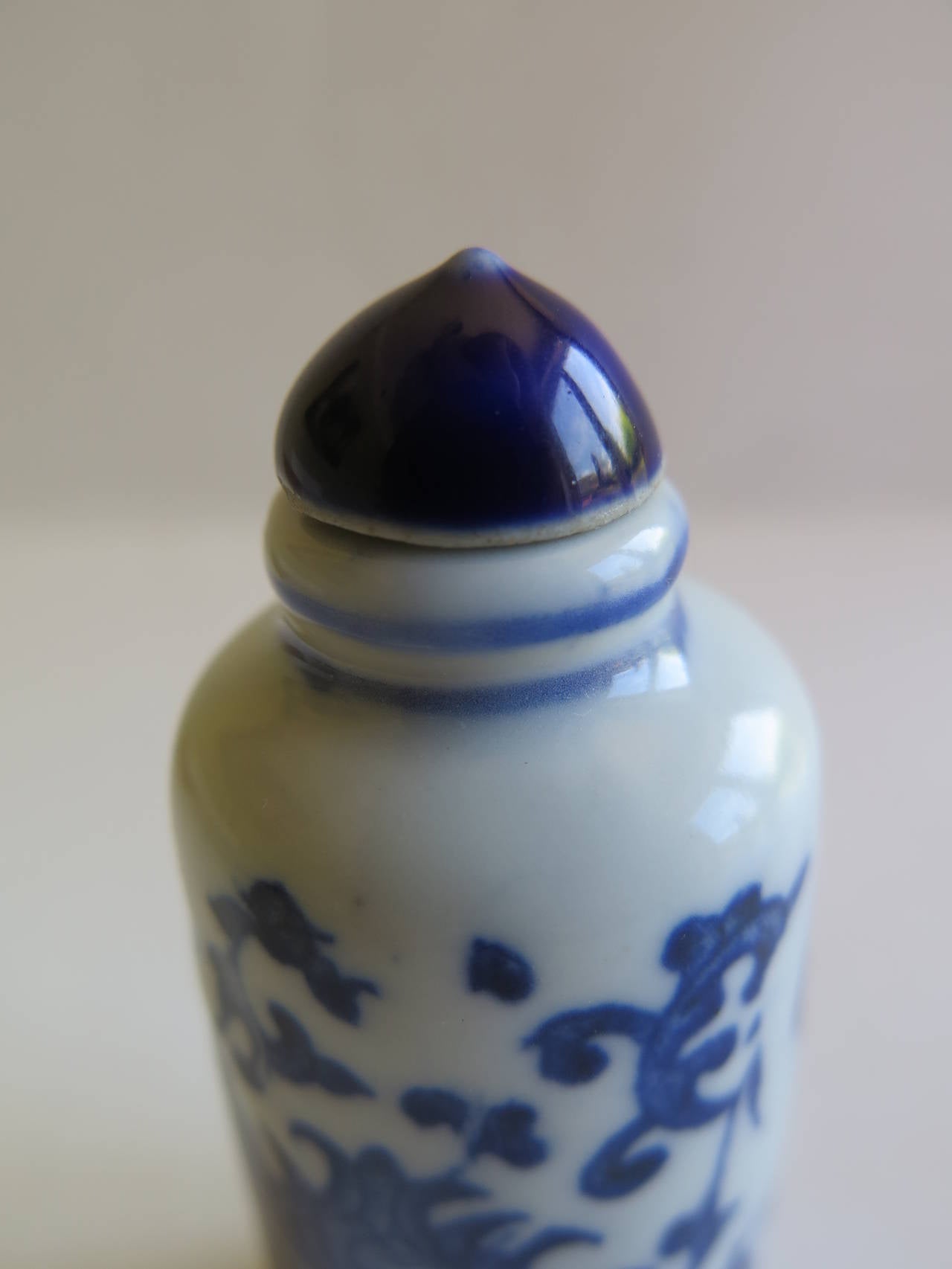 20th Century Chinese SNUFF BOTTLE, Blue and White, Porcelain, Qing-Qianlong mark, C.1930