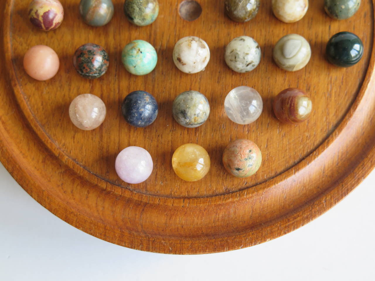 European Late 19thC. Solitaire Marble Board Game, 36 early hand made marbles, circa 1890