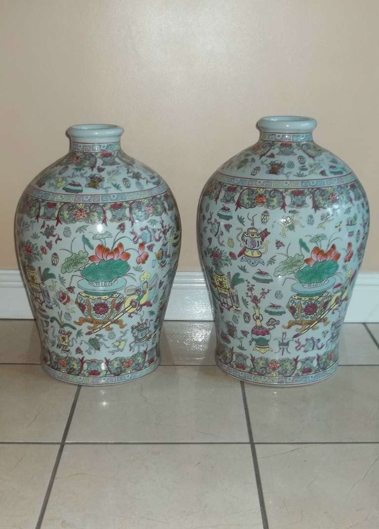 Chinese 19thC, PAIR of CHINESE VASES, Qing, Porcelain, Famille Rose