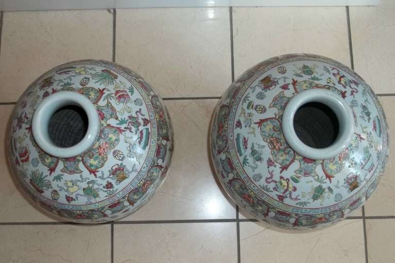 Hand-Painted 19thC, PAIR of CHINESE VASES, Qing, Porcelain, Famille Rose