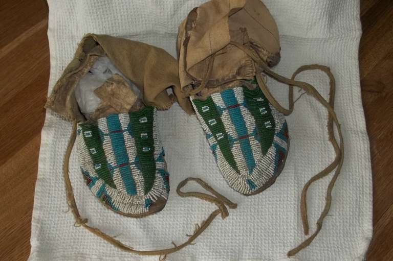 19th Century, Central Plains, American Indian Beaded Moccasins, circa 1870 3