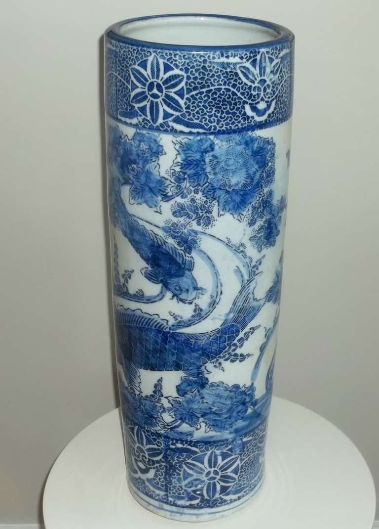 19th Century 19thC, JAPANESE, Porcelain, Blue and White UMBRELLA / STICK STAND