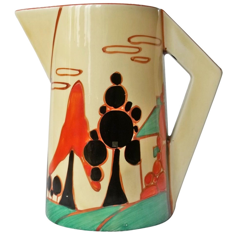 Clarice Cliffe Conical Jug- Fantasque Bizarre Trees & House Pattern ca.1931