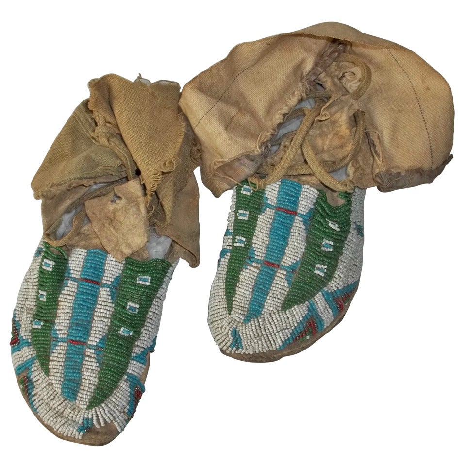 19th Century, Central Plains, American Indian Beaded Moccasins, circa 1870