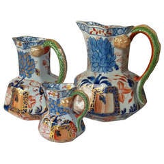 Georgian, DAVENPORT TRIO of JUGS, English IronStone   ca.1805-20