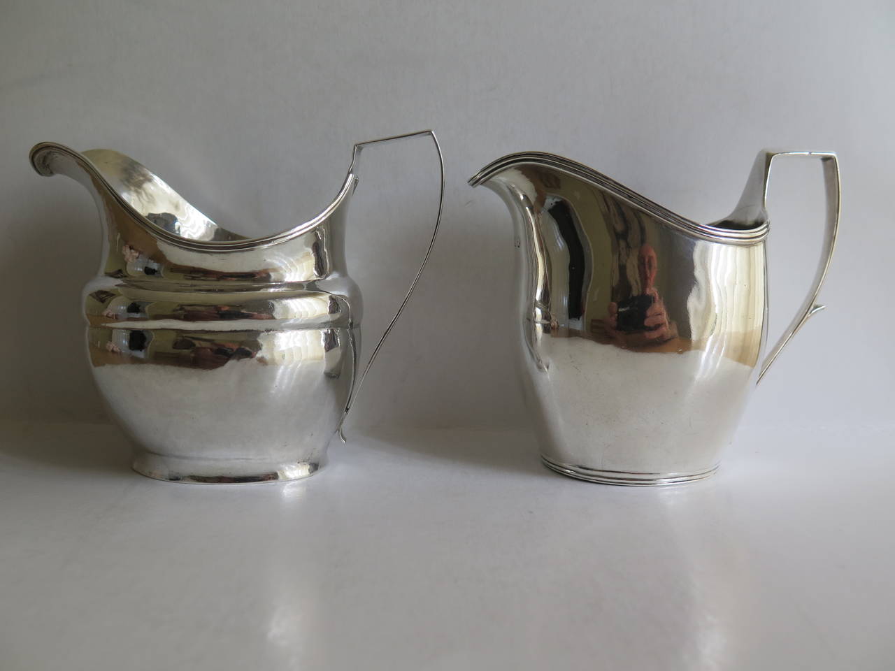 Hand-Crafted TWO Georgian, Sterling Silver, Milk or Cream Jugs, London Makers, 1801 and 1805