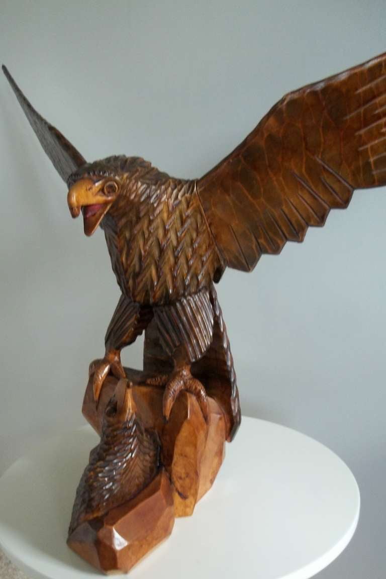 large wooden eagle sculpture