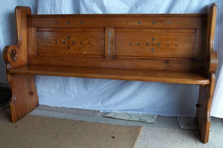 ARTS & CRAFTS SETTLE, chêne anglais incrusté, vers 1890
