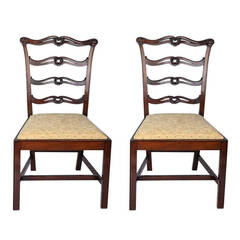 George III Pair of Mahogany Side Chairs Ribbon Back London Stamp, Circa 1770