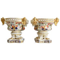 Antique Rare, Pair of Derby Porcelain Pot-Pourri Urns, Imari Witches Pattern, circa 1815