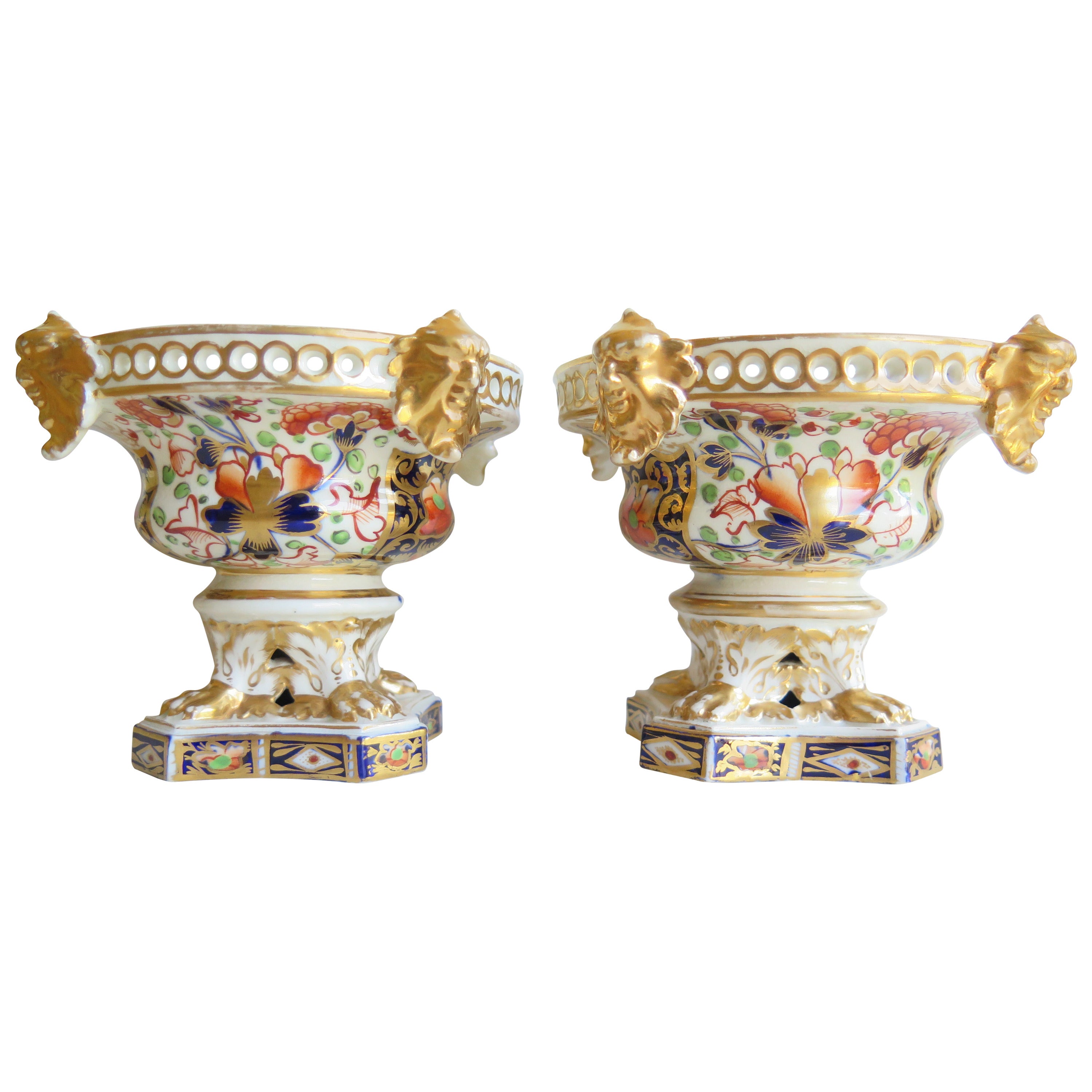 Rare, Pair of Derby Porcelain Pot-Pourri Urns, Imari Witches Pattern, circa 1815