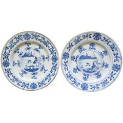 Companion PAIR, Chinese PLATES, Blue and White Porcelain, Qing Kangxi, c.1700