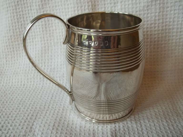 A highly collectable and fine quality sterling silver mug, made by Peter & William Bateman in the late George 111 period, hall marked 1805. The Bateman family are the renowned Silversmiths who practised in London from circa 1760. 

This is a classic