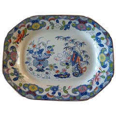 Antique Large Early Mason's Ironstone Platter, Bamboo and Basket Pattern, Ca. 1815