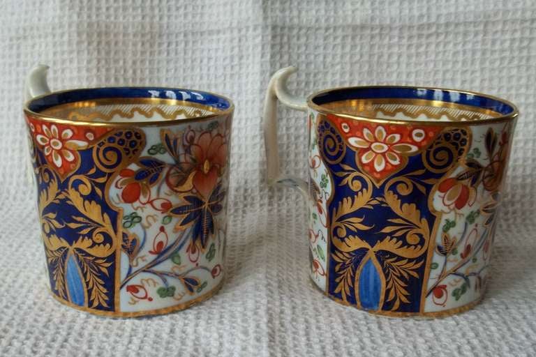 This is an exquisite PAIR of Porcelain COFFEE CANS made by the DERBY factory, in the reign of George 111 in the early 19th Century, circa 1810
.
Straight sided coffee cans were only made for about the first 20 years of the 19th Century and are
