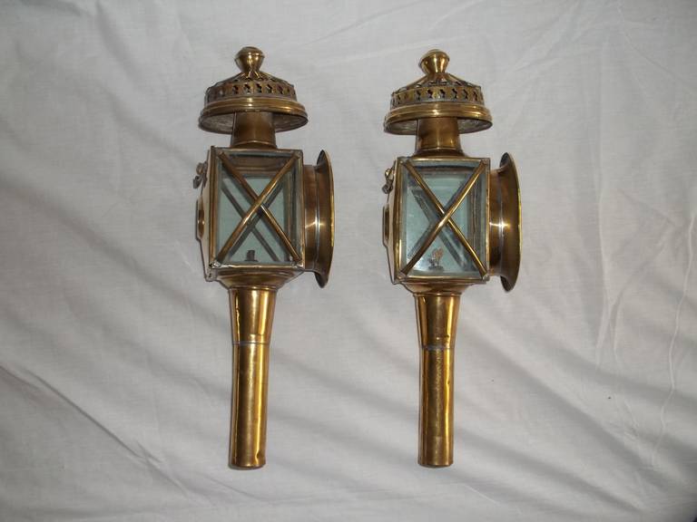 Edwardian Pair of Brass CARRIAGE LAMPS, circa 1905 at 1stDibs