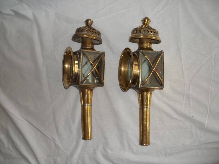 20th Century Edwardian Pair of Brass CARRIAGE LAMPS, circa 1905