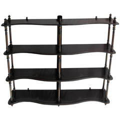 19thC, Hanging Serpentine SHELVES, Black and Gold Laquered, circa 1850