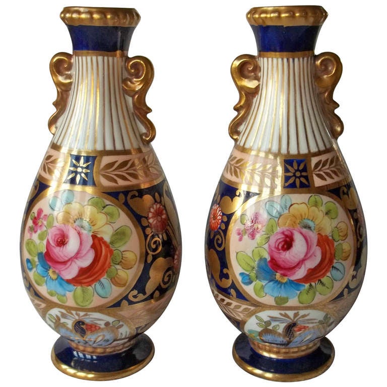 Fine Pair. SPODE, VASES ,Porcelain, Hand Painted, circa 1818 at