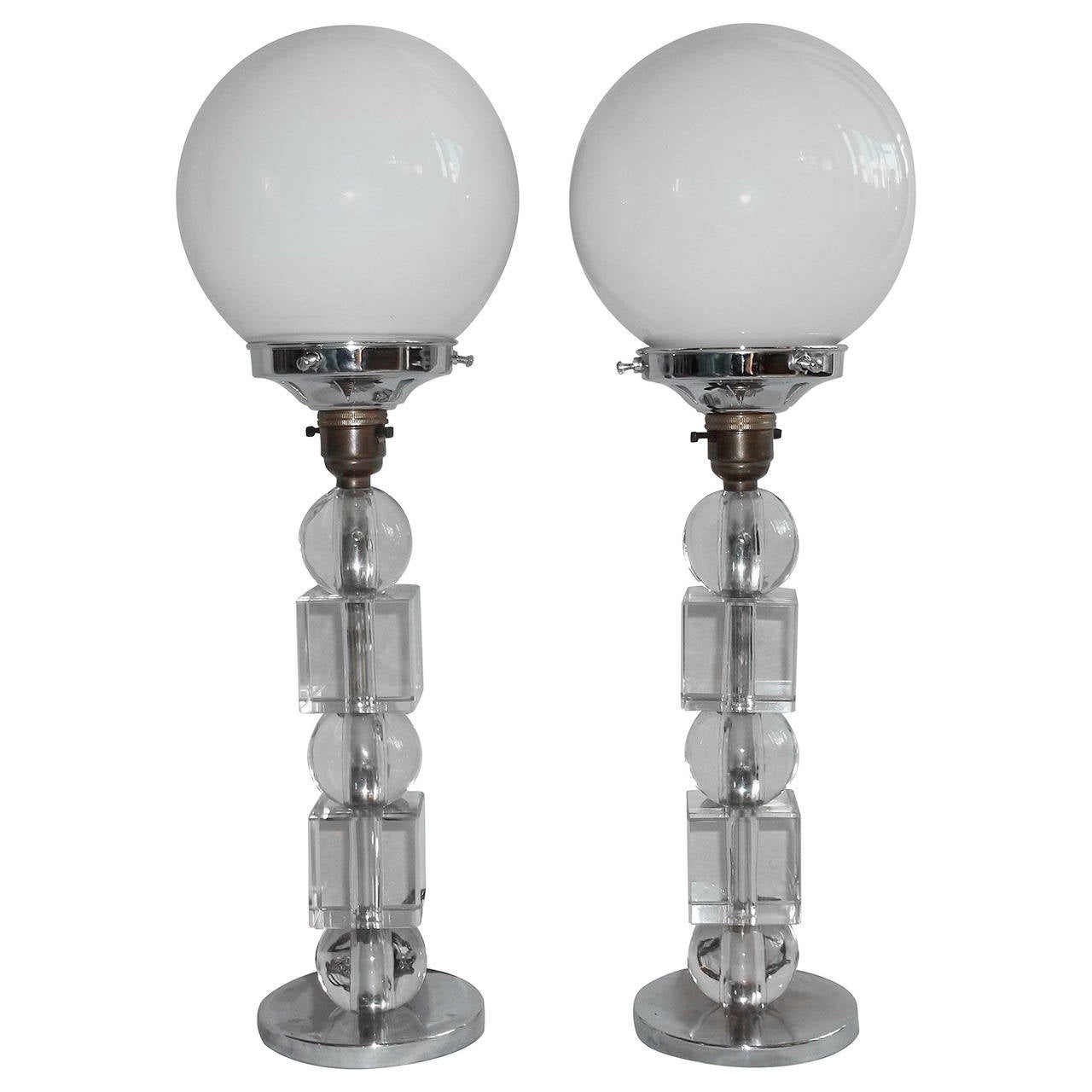 PAIR, Art Deco, BEADED marbled Glass LAMP SHADES, circa 1930