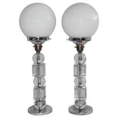 Art Deco, Pair of Table Lamps, Bahaus Style, Chrome and perpex, Ca. 1930s 6