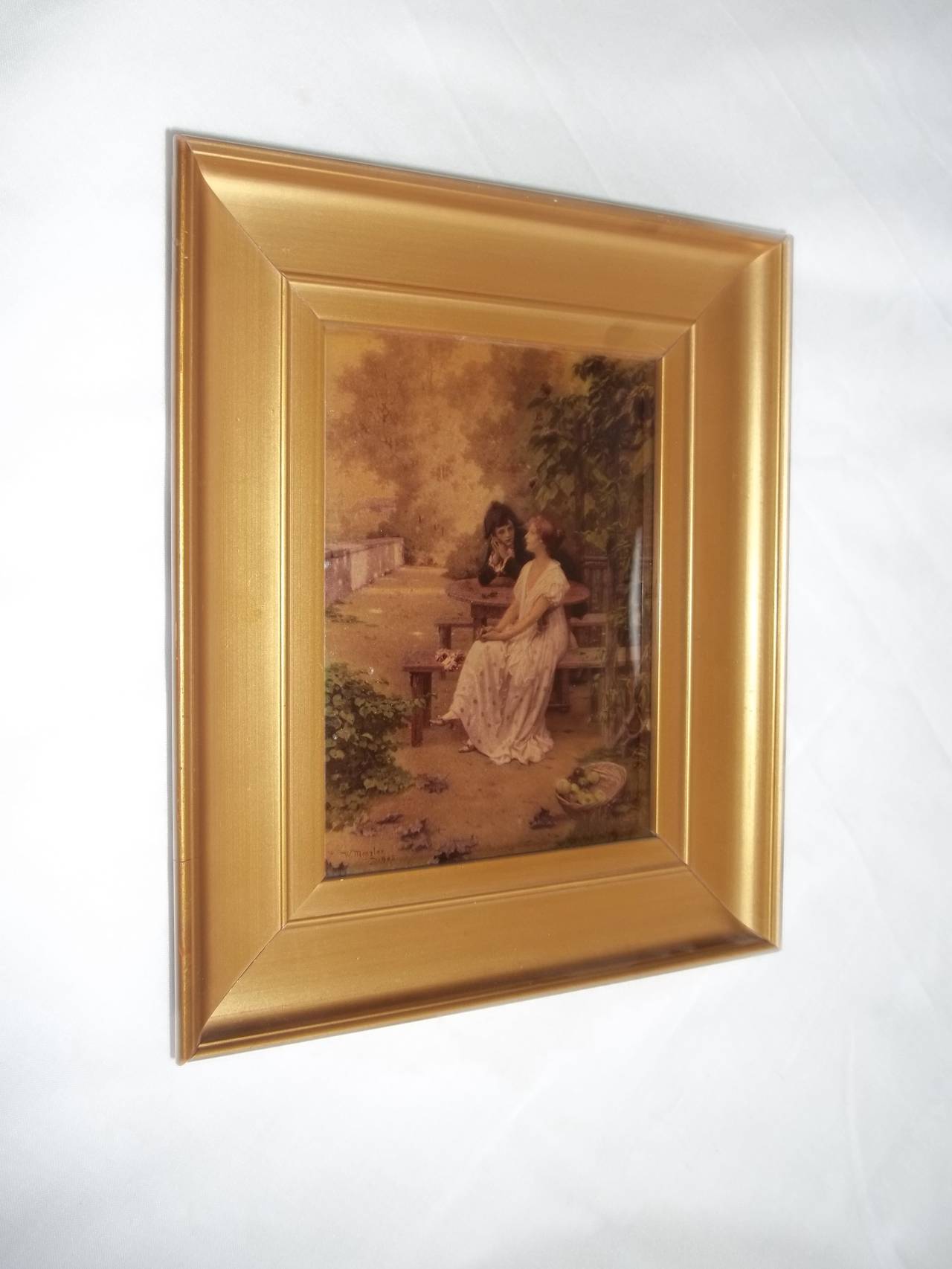 This is a good CRYSTOLEUM picture in its original gilt frame, by W Menzler

Professor Wilhelm Menzler ( 1864-1926) was an important German master.

The picture shows a courting couple in a garden setting. 

The process of making crystoleums