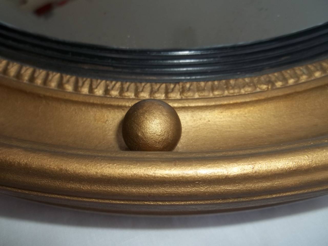 20th Century Convex Gilt Mirror, Round, Ribbon & Ball Detail , Circa 1920's