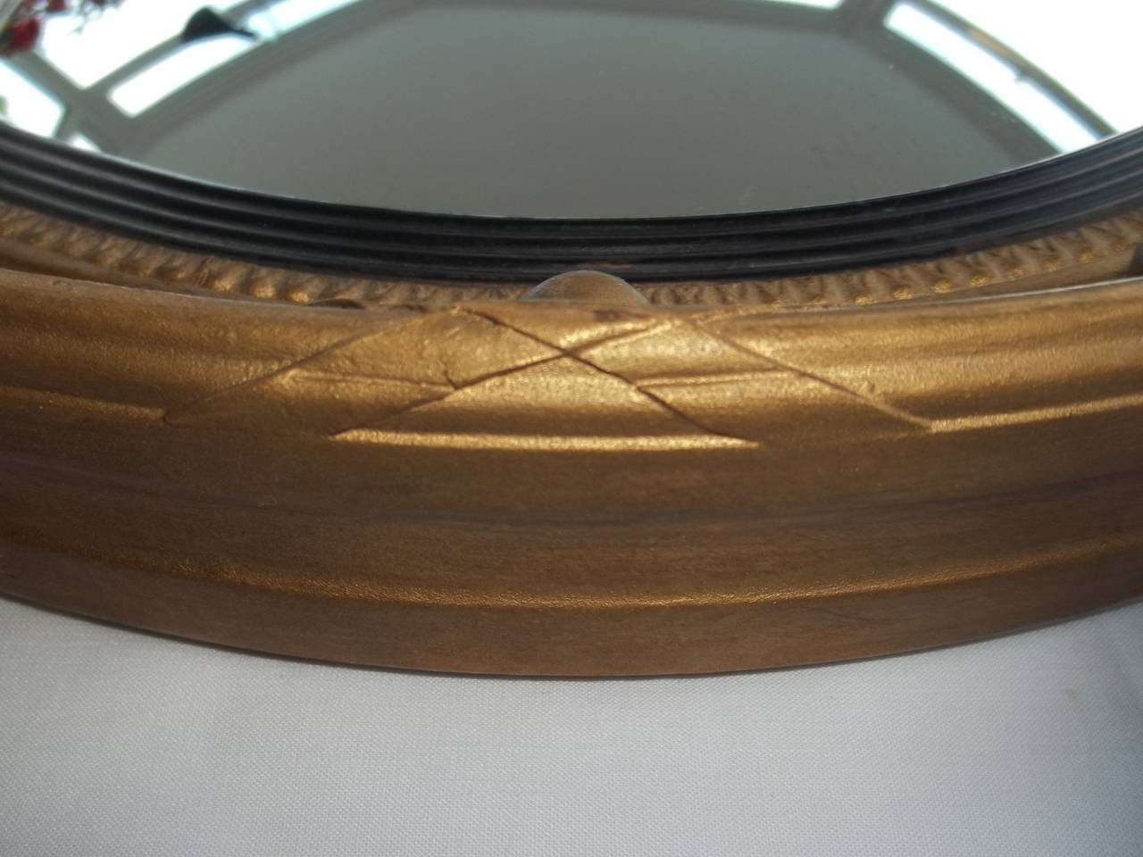 Convex Gilt Mirror, Round, Ribbon & Ball Detail , Circa 1920's 1