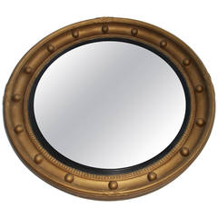 Convex Gilt Mirror, Round, Ribbon & Ball Detail , Circa 1920's