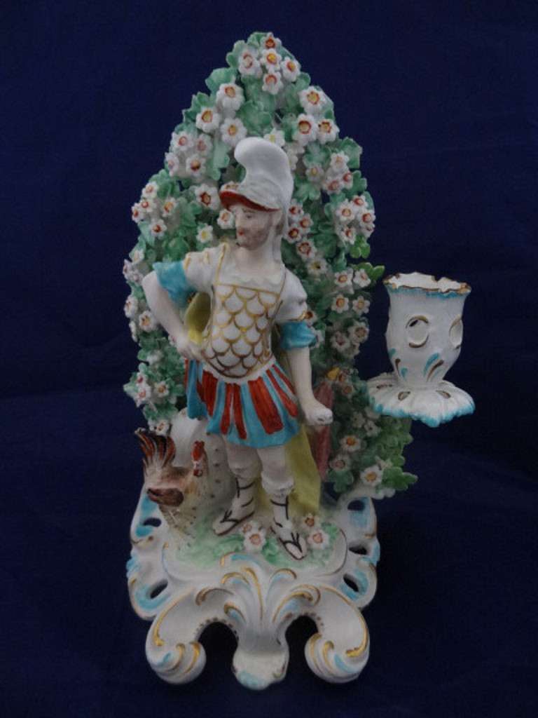 English Derby Porcelain Figures of Mars with Cockerel and Venus with Sconces