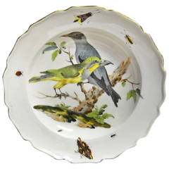 Antique Porcelain Soup Plate with Ornithological Decoration