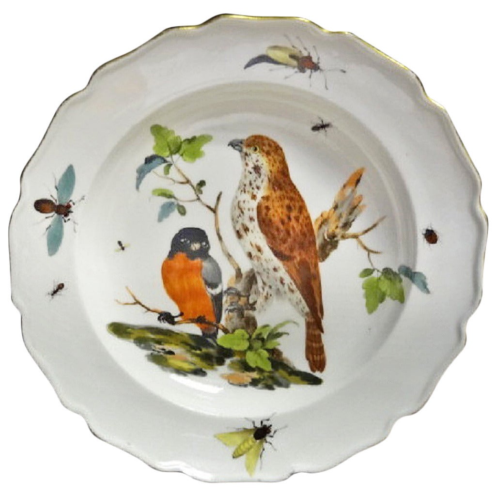 Porcelain Soup Plate with Ornithological Decoration For Sale