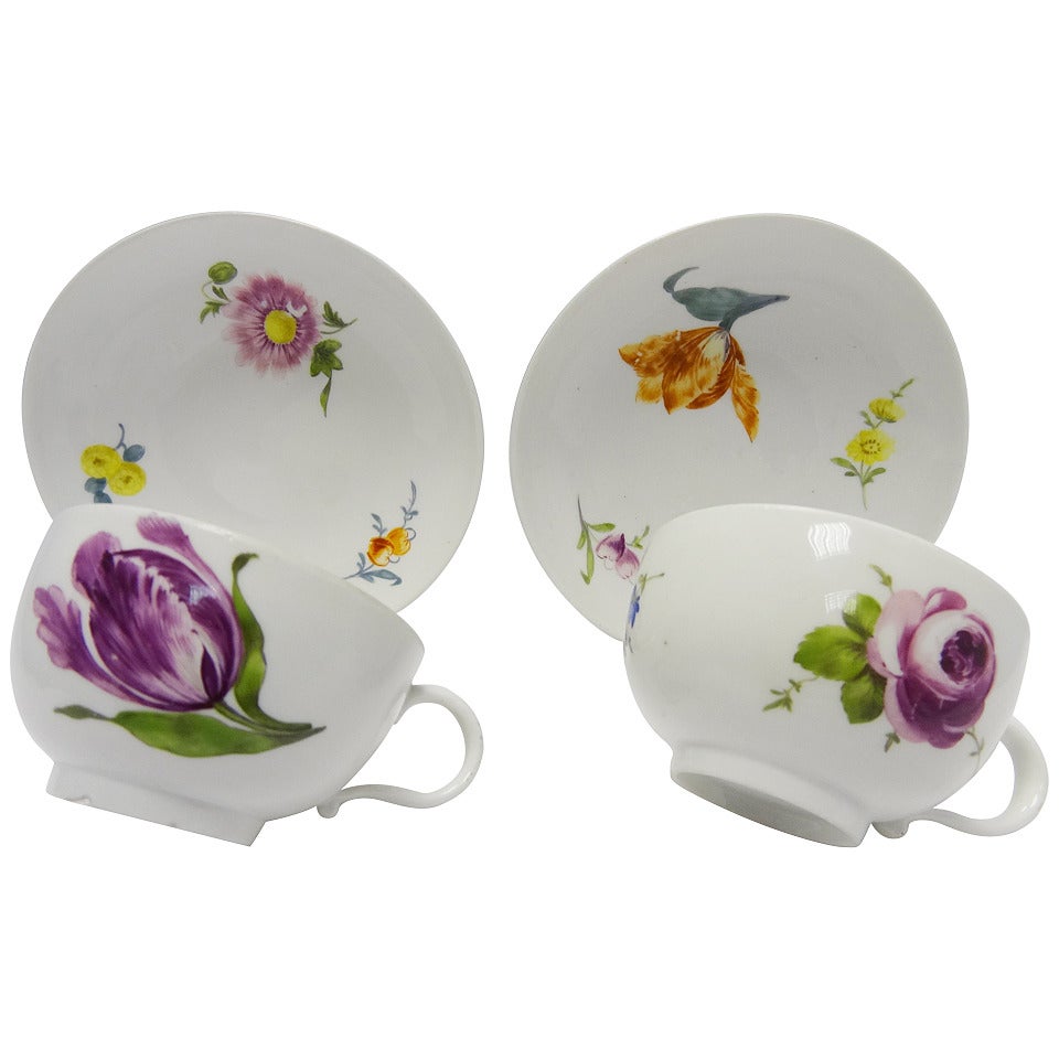Marcolini Meissen Pair Breakfast Cups and Saucers For Sale
