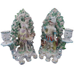 Antique Derby Porcelain Figures of Mars with Cockerel and Venus with Sconces