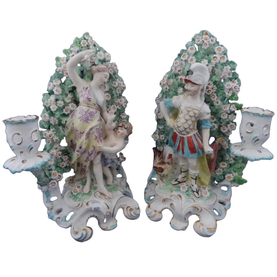 Derby Porcelain Figures of Mars with Cockerel and Venus with Sconces