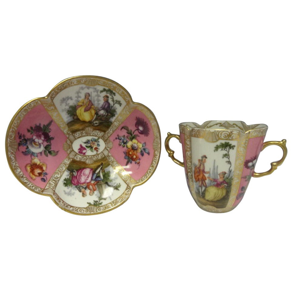 Dresden Wolfsohn Porcelain Ornamental Cabinet Cup and Saucer