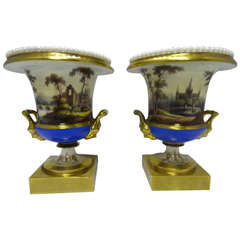Staffordshire Porcelain Topographical Campana Vases