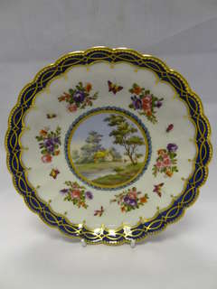 Antique French Saucer Dish in the style of Worcester and with faux crescent mark