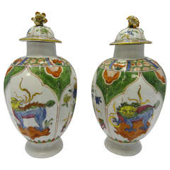 Antique Pair of First Period Worcester Tea Canisters