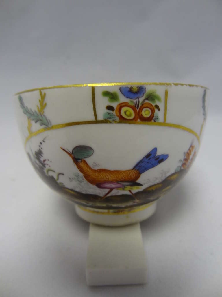 German Höchst Porcelain Cup and Saucer Decorated with Birds and Flowers For Sale