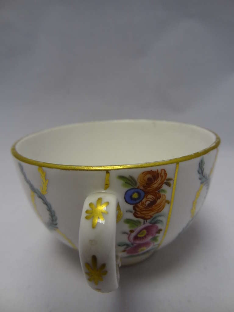 18th Century and Earlier Höchst Porcelain Cup and Saucer Decorated with Birds and Flowers For Sale