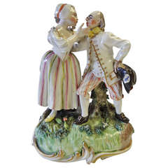 Frankenthal Porcelain: an Older Man and a Younger Woman in Animated Discussion