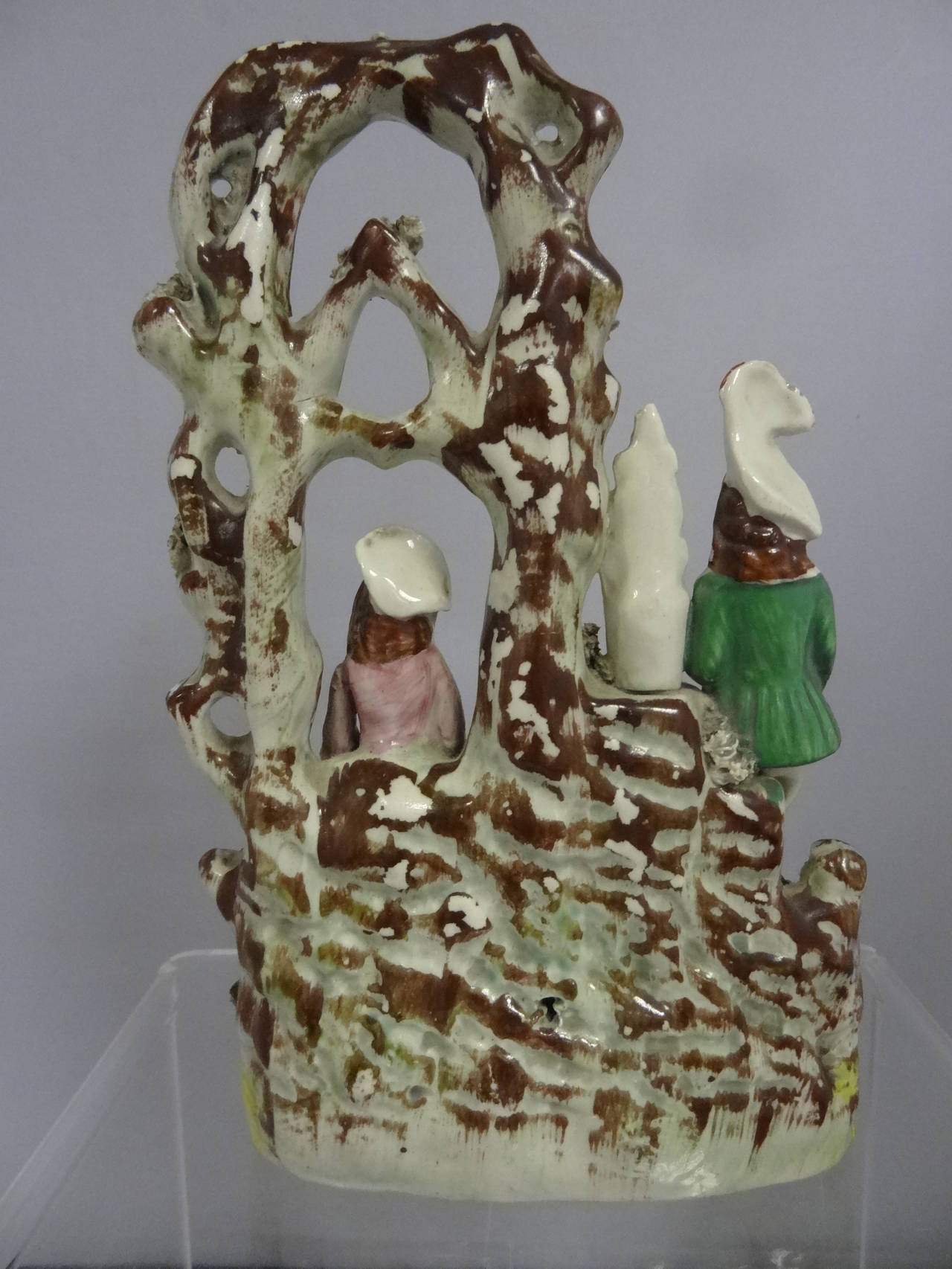 Mid-19th Century Staffordshire Flatback Composition of Two Musicians in a Bower