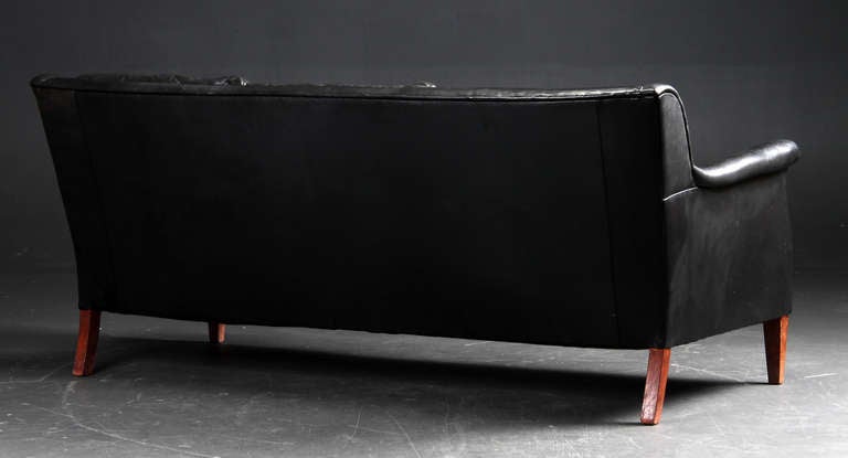 Frits Henningsen Black Leather Sofa, circa 1940 1