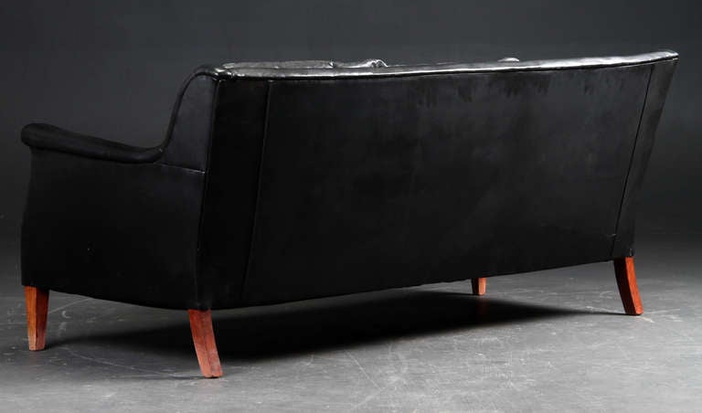 Frits Henningsen Black Leather Sofa, circa 1940 2