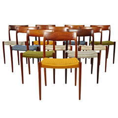 Niels Otto Moller Rosewood Dining Chairs in Original Woven Coloured Cord Seats 12