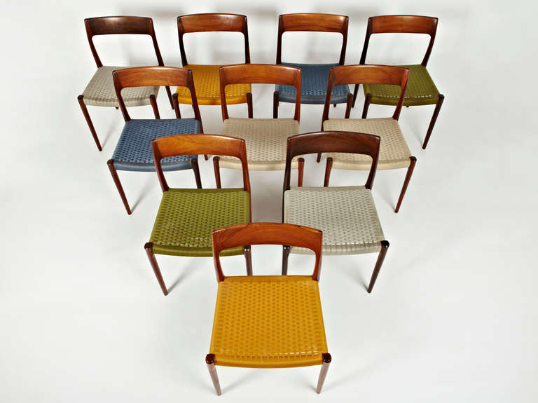 Danish Niels Otto Moller Rosewood Dining Chairs in Original Woven Coloured Cord Seats For Sale