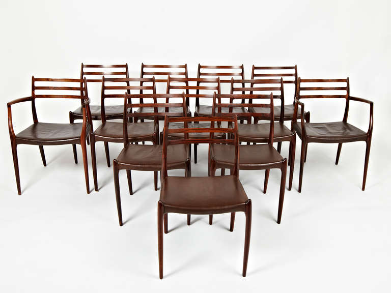 Scandinavian Modern Niels Otto Møller, 1962, Rosewood Carvers with Six Side Chairs